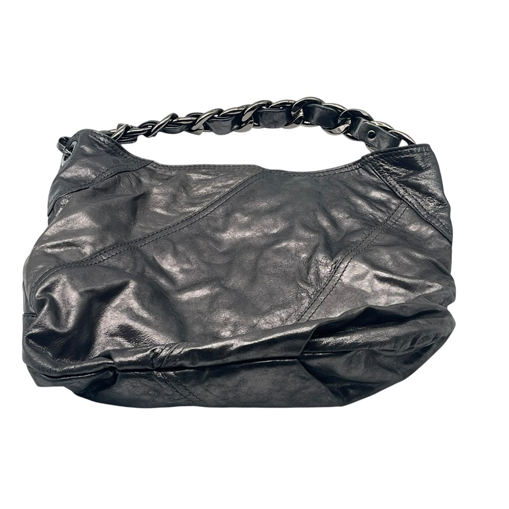 Michael Kors Metallic Pewter Leather Hobo Bag Slouchy Chain Shoulder Purse Y2K
